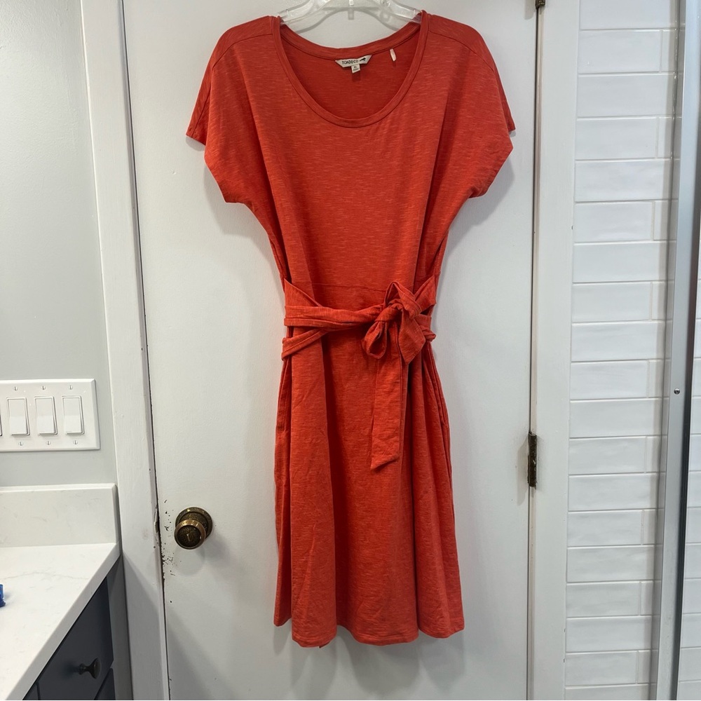 Toad&Co Cue Faux Wrap Dress, Short Sleeve, Orange, XL
